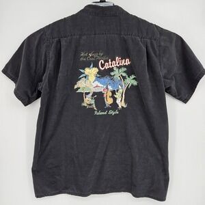 Go Barefoot Hawaiian Shirt Mens XL Black Short Sleeve Button USA Jazz Catalina‎